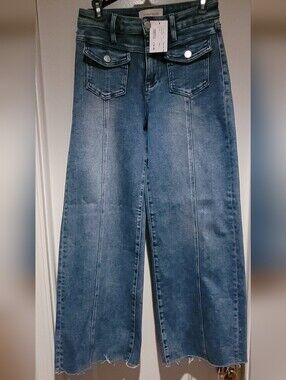 NWT RISEN JEANS Wide Leg Flare High-Rise Unhemmed Blue Jeans